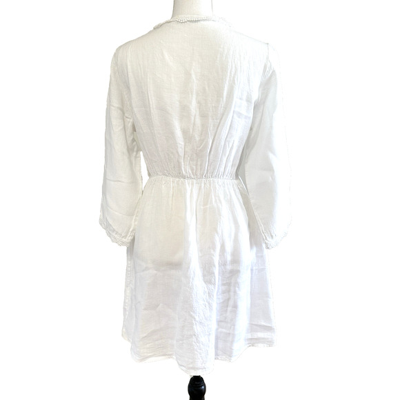 Valentina Naldi Dress Womens Sz L White Linen Boho Cottagecore Floral Crochet - Picture 3 of 9